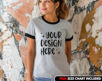 Heather Grey Ringer T-Shirt Mockup: Next Level 3604 (PNG)