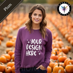 Plum Gildan18000 Mockup, Jesienna śliwkowa bluza z okrągłym dekoltem, Jesienny śliwkowy sweter Gildan18000, Printify Canva Ready
