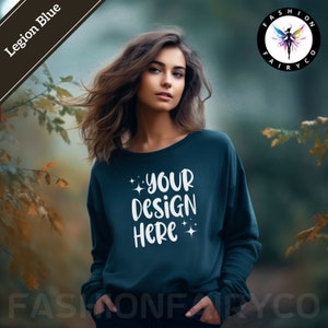 Legion Blue Gildan18000 Mockup, Bluza z kapturem Fall Legion Blue Crewneck Mock, Sweter Autumn Legion Blue Gildan18000, Printify Canva Ready