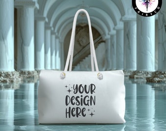 Aesthetic Weekender Bag Mockup, Rope Handle (PNG)