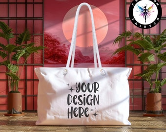 Zen Weekender Bag Mockup: Rope Handle Tote (PNG)