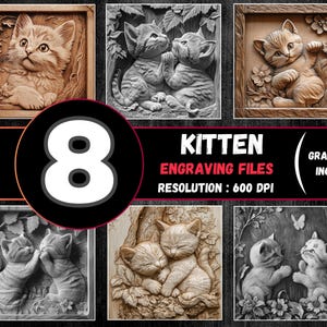 Kitten 3D-illusie lasergravurebundel, kittens Lightburn-bestanden, babykat lasergravure png-bundel, kat lasergravurebestanden