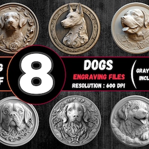 Paquete de grabado láser con ilusión 3D de perros, archivos Lightburn para perros, paquete de grabado láser para perros, archivos LaserBurn para perros, archivos de formas redondas de 600 DPI