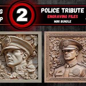 Paquete de grabado láser con ilusión 3D de homenaje policial, archivo de grabado de agente de policía, diseño de policía grabado con láser, archivo de grabado de agente del orden