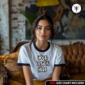 Ringer T-Shirt Mockup: White/Black Next Level 3604 (PNG)