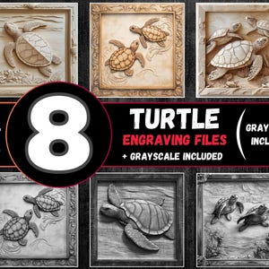 Paquete de grabado láser con ilusión 3D de tortugas, archivo Lightburn de tortugas, paquete de grabado láser de vida marina, archivos para máquina de grabado de animales del océano