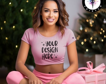 Pink Candy Champion Crop Top Mockup (PNG)
