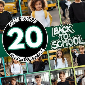 Paquete de regreso a la escuela Gildan 18000, paquete de maquetas Gildan 18000b para niños escolares, maquetas de regreso a la escuela Comfort Colors 1566, maquetas para niños de la escuela