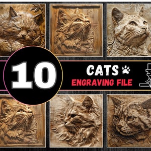Lot de gravure laser chat, fichiers Lightburn chats, lot de gravure laser animal, chat design gravure laser, PNG/SVG