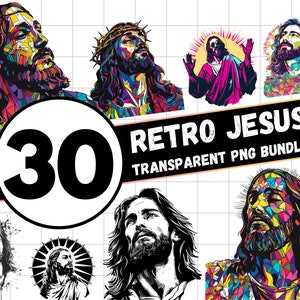 Retro Jesus Design Digitaler transparenter Hintergrund PNG, Religiöser PNG, PNG Digitale Jesus Kunst, Jesus Sublimationsdesign, Christliches Design Png