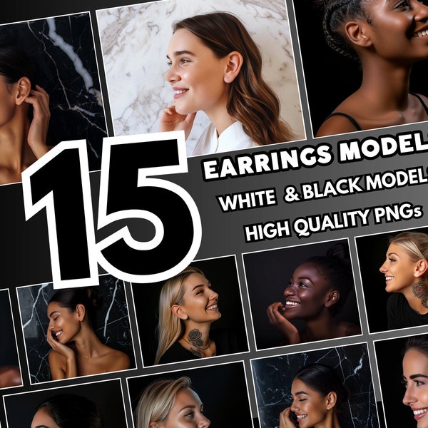 Earring Models Mockups Bundle, Photorealistic Earring Mockup Set, Jewelry Mockup Model, Woman Ear For Earrings Mockup, Canva-Ready