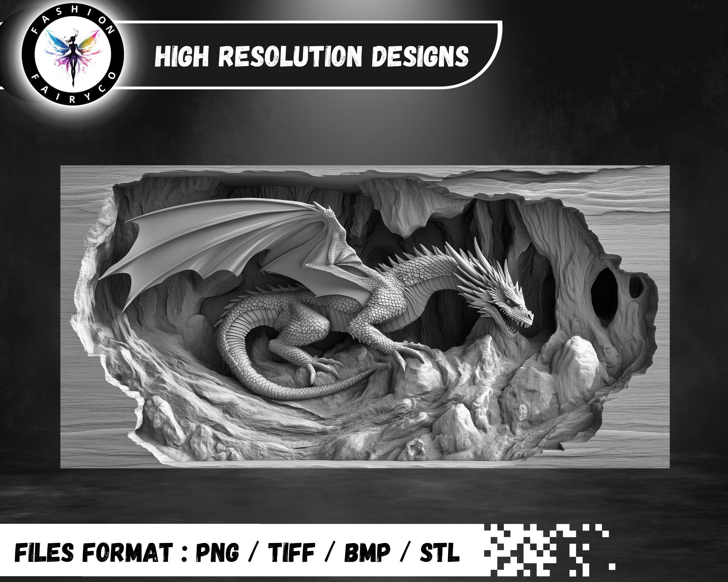 Dragon 3D Illusion Laser Engraving Bundle (digital Files) | PNG BMP ...