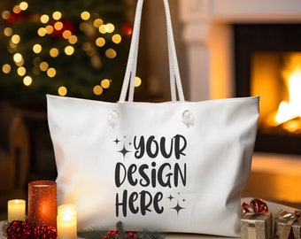 Weekender Bag Mockup: Rope Handle Tote (PNG)