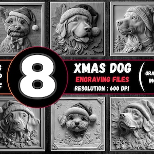 Weihnachtshund 3D Illusion Lasergravur Bundle, Weihnachtshund Lasergravur PNG, Hunde Lightburn Slatted Designs, 600 DPI Hunde Lasergravur