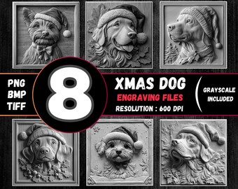 Zestaw do grawerowania laserowego Christmas Dog 3D Illusion, grawerowanie laserowe Xmas Dog PNG, wzory listew Lightburn dla psów, grawerowanie laserowe 600 DPI dla psów
