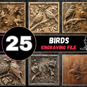 Lot de gravure laser illusion 3D oiseau, fichiers Lightburn oiseaux, lot de gravure laser à lattes, fichier illusion de profondeur 3D, fichier gravure laser oiseau