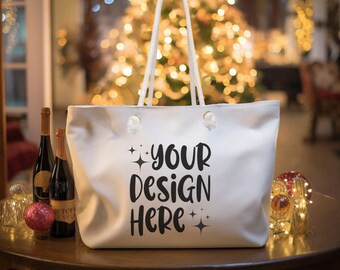 Weekender Bag Mockup: Rope Handle Tote (PNG)