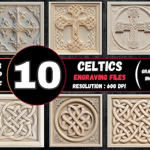 Paquete de grabado láser de ilusión 3D de los Celtics, archivos de grabado en escala de grises de la cruz celta, grabado láser del nudo celta, grabado PNG celta