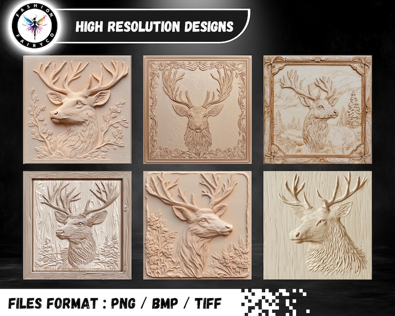 Deer 3D Illusion Laser Engraving Files, Grayscale Antler Designs (PNG ...