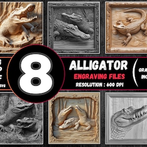 Alligator 3D-illusie lasergravurebundel, Crocodile Lightburn-bestanden, Gator-lasergravure, Crocs Laserburn-bestanden, reptielengravure