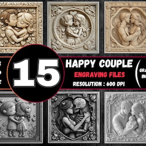 Gelukkig stel 3D-illusie lasergravure PNG-bundel, Saint-Valentin Lover Laserburn, pasgeboren baby Lightburn, cadeau-idee voor hem/haar