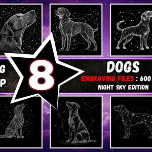 Honden lasergravurebundel: NightSky-thema, hondensterrenbeeld Lightburn-bestand, hondenlaserbrandbestanden, ultrahoge resolutie in png en bmp