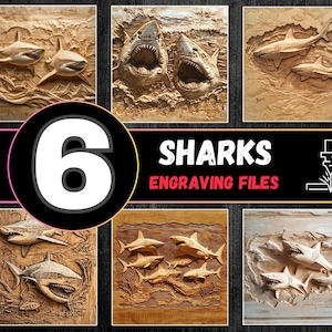 Sharks 3D Illusion Laser Engraving Bundle, Shark Laserburn Files, Great White Laser Engraving PNG Bundle, Lightburn Predator Dxf Tiff Bmp