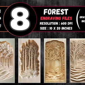 Bundle de gravure laser illusion 3D forêt, arbre Lightburn fichier, gravure laser forêts PNG, fichiers de gravure verticale Nature - 10 x 20