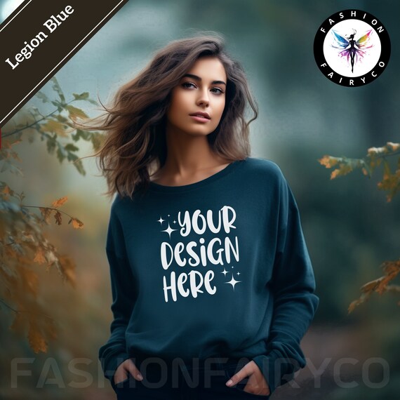 Legion Blue Gildan18000 Mockup Fall Legion Blue Sweatshirt Crewneck Mock Autumn Legion Blue Gildan18000 Sweater Printify Canva Ready Etsy