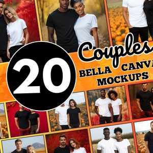 Bella Canvas 3001 Jesienny pakiet dla par, Pakiet makiet dla par na Halloween, Czarny Bella Canvas 3001, Biały Bella Canvas 3001, Jesienne makiety