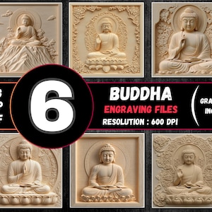 Buddha 3D Illusion Laser Engraving Bundle, Buddha Grayscale Engraving Files, Buddhism Laser Engraving, Religious Engraving PNG BMP TIFF