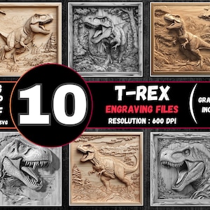 Paquete de grabado láser con ilusión 3D de Tyrannosaurus Rex, archivos de T-Rex en escala de grises, paquete de grabado láser de dinosaurio, archivo de grabado láser de dinosaurio Lightburn