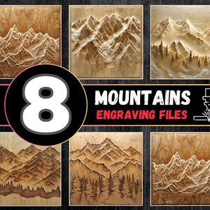 Paquete de grabado láser de ilusión 3D de montaña, archivos de grabado láser de montañas, grabado láser de cimas de los Alpes, archivos de grabado láser de picos, grabado de montes