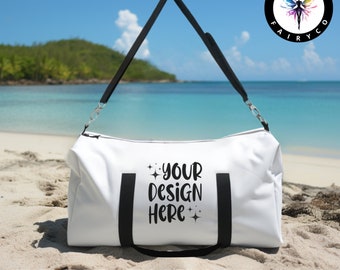 Beach Duffel Bag Mockup: White Strap Handle Bag (PNG)