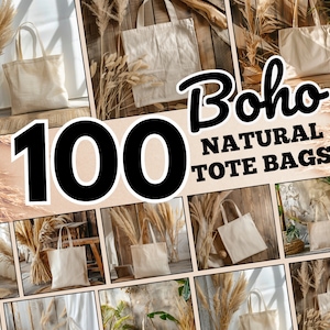 Modelbundel boho-thema natuurlijke draagtassen, mock-ups natuurlijke canvas boho draagtassen, mock-up bruine draagtas, mock-up draagtassen zandkleur