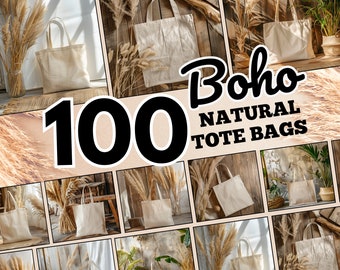 Boho Tote Bag Mockup Bundle: Natural Canvas (PNG)