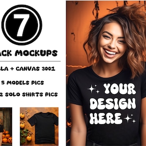 Black Bella Canvas 3001 Mockups Bundle, Halloween Black shirt mockups, Bella Canvas Model Mockup Bundle, Black T-shirt Mockups