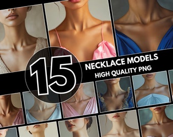 Necklace Mockup Bundle: Photorealistic Woman Model PNG (Canva-Ready)