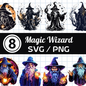 Magic Wizard SVG Bundle  | Magic Wizard PNG Bundle, Wizard Icons Bundle, Halloween Doodles Bundle | Halloween Wizard Svg/Png Designs