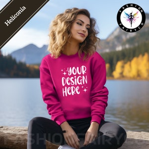 Heliconia Gildan18000 Mockup, Jesienna bluza Heliconia Crewneck Mock, Printify Jesienny sweter Heliconia Gildan18000