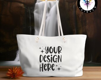 Weekender Tote Bag Mockup: Rope Handle Beach Bag (PNG)