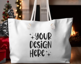 Weekender Bag Mockup: Rope Handle Tote (PNG)