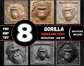 Lot de gravure laser Gorilla 3D Illusion (fichiers numériques) | PNG BMP TIFF | + Commerciale