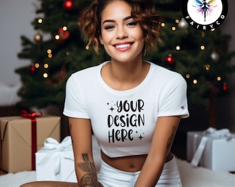 White Champion Cropped Tee Mockup: T453W Crop Top (PNG)