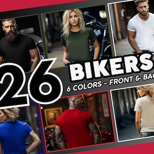 Paquete de maquetas de camiseta de motociclista, maqueta de motocicleta para hombre Biker Bella Canvas 3001, maqueta de camiseta para hombre, maqueta de motocicleta para mujer, maqueta temática de motociclista