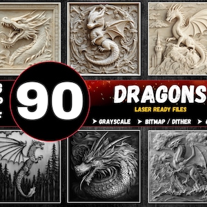 Dragon 3D Illusion Laser Engraving Bundle (Digital) : Dither & Grayscale | PNG BMP TIFF | + Commercial License
