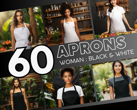 Woman Apron Mockup PNG Bundle: Black & White Apron Template