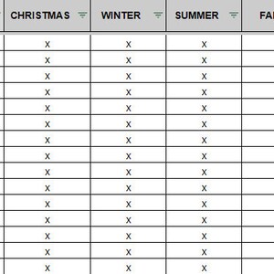 May include: A chart showing the availability of Gildan 18000 t-shirts in different colours for various seasons, including Christmas, Winter, Summer, Autumn, and Halloween.