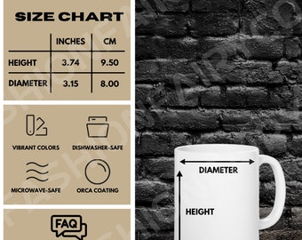 11oz Mug Size Chart: White Ceramic Mug Mockup (Digital Download)