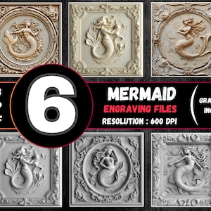 Meerjungfrau 3D Illusion Lasergravur PNG Bundle, Sirene Laserburn / Lightburn Design, Sea Maiden Lasergravur PNG, Sea Goddess Laser-Ready